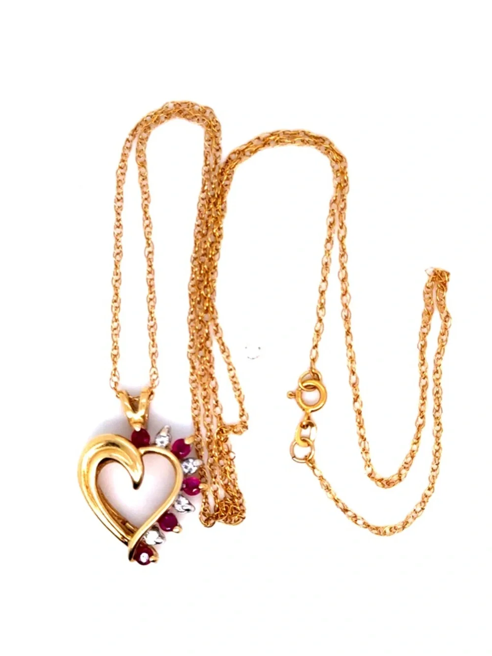 14K Gold‎ Diamond/Rubies Heart Pendant Necklace